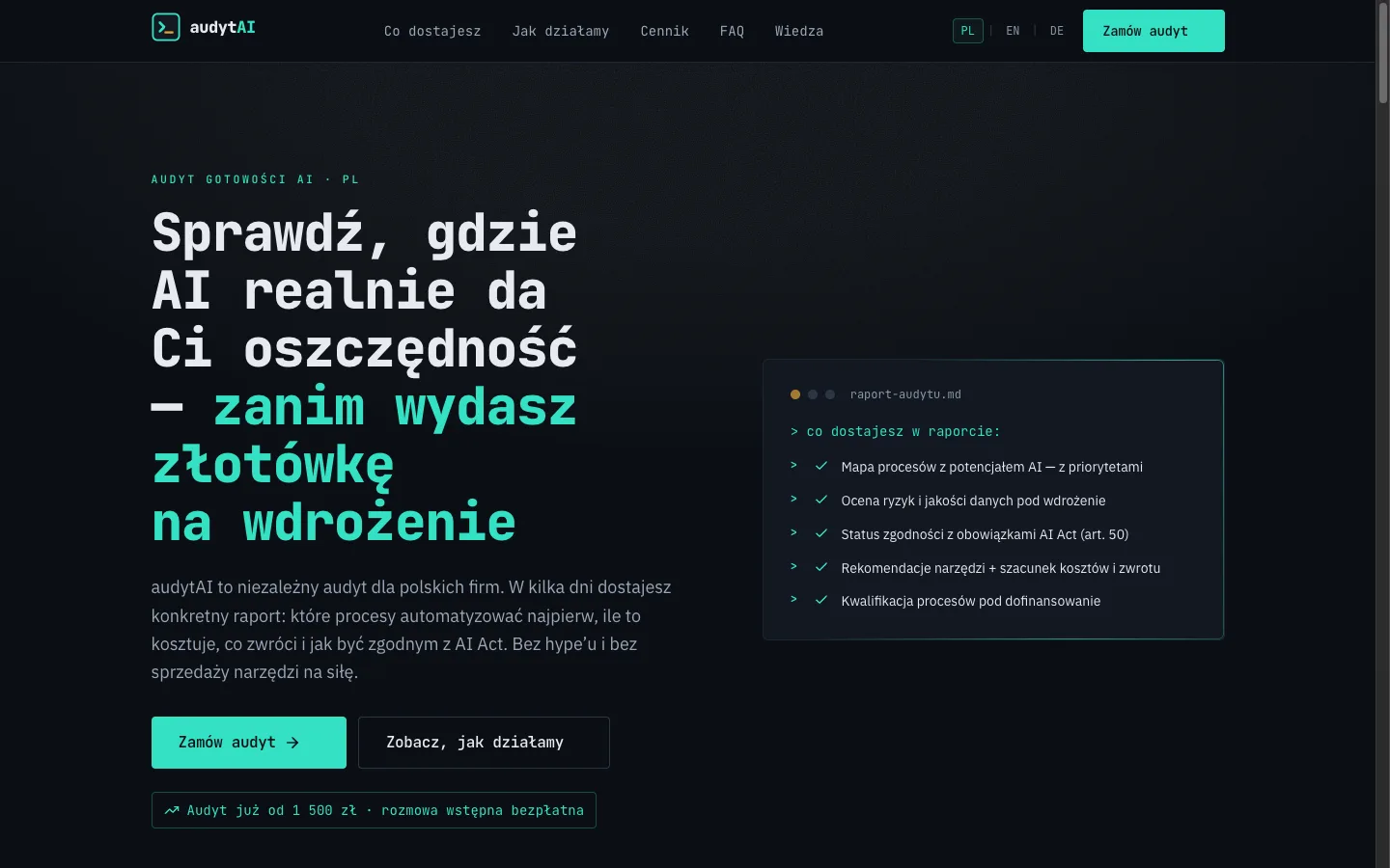 audytai.center – audyt gotowości AI dla firm – projekt KlinWeb