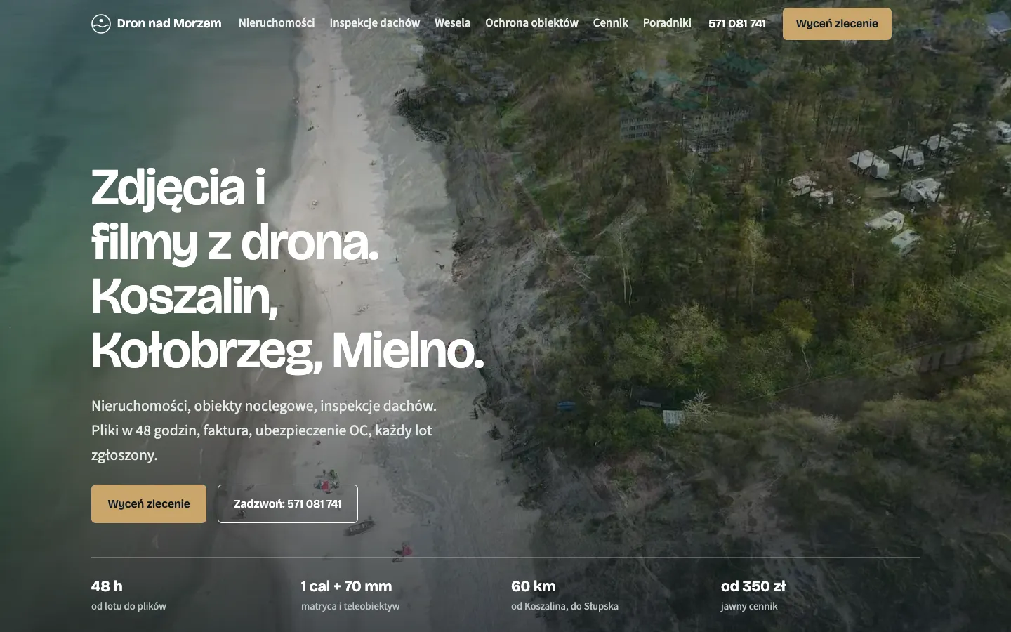 dronnadmorzem.pl – strona usług dronem na wybrzeżu z jawnym cennikiem – projekt KlinWeb